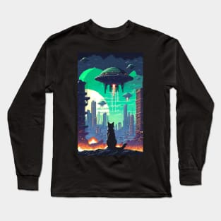 Pixel Art - City Cats (Aliens Invasion) Long Sleeve T-Shirt